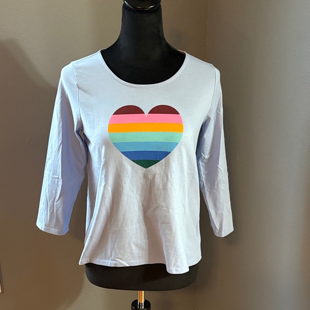 Blue Top with Rainbow Heart Design